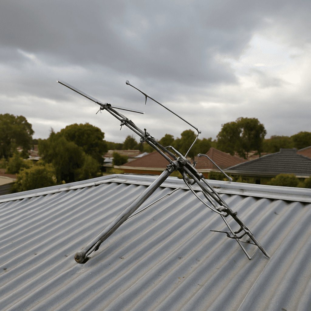 Storm damaged TV antenna in Perth needing aerial repair and realignment